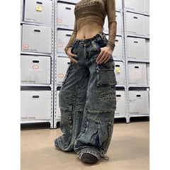 Lunivop Baggy Jeans Women Cargo Pants Streetwear Vintage Y2K 2000s Casual Loose Denim Pants Korean Straight Wide Leg High Waisted Jeans