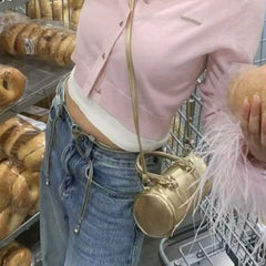 Lunivop Hot Girls Gold Messenger Bag Purse Women High Street Handle Cylinder Crossbody Bags Female Retro Y2k Hand Bag Aesthetic