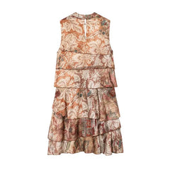 Lunivop Women Fashion Printed Layering Ruffles Short Dress Summer New Street Sleeveless Mini Dress Elegant Holiday Party Dresses