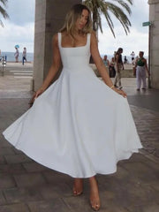 Lunivop Elegant White High Waist Women's Dress Fashion Square Neck Sleeveless A-line Dresses 2025 New Vocation Beach Party Streetwear