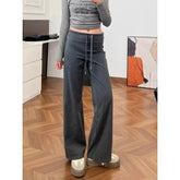 Lunivop Streetwear Sexy Slim Draped Straight Pants Women Autumn New Japanese High Waist Lace Up Solid Color All Match Pants