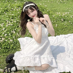 Lunivop Elegant Sweet Halter Camisole Dresses 2025 Summer New White Dress for Women Fashion All-match Slim Waist Vestidos De Mujer