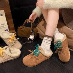 Lunivop Suede Women Flats Mules Fur Slippers Home Cotton Shoes Winter Fashion Short Plush Warm Women Casual Shoes Zapatos De Mujer