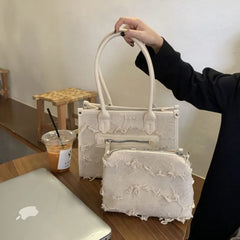 Lunivop Harajuku White Large Capacity Tote Bag Women Retro Elegant Pearl Tassel Casual Shoulder Bag Female Elegant Handbag Purse