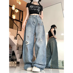 Lunivop Blue Women Jeans High Waist Fashion American Vintage Streetwear Y2K Ripped Wide Leg Jean Female Denim Trouser Baggy Denim Pants