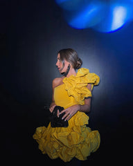 Lunivop Fashion Golden Satin Mini Prom Party Dress One Shoulder Handmade Flowers Short Cocktail Gowns Pretty Ruffles Homecoming Dresses