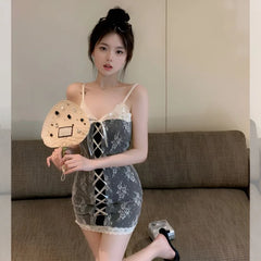 Lunivop Elegant Sweet Lace Patchwork Camisole Dresses 2025 Summer New Bodycon Vest Dress for Women Sexy Slim Waist Vestidos De Mujer