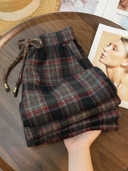 Lunivop Retro Streetwear Plaid Pants Women Lace Up Loose Hip Hop Straight Trousers High Waist Casual Vintage Harajuku Bf Wide Leg Pant