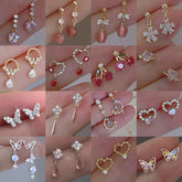 Lunivop New Fashion Sweet Heart Red Drop Earrings for Women Korean Crystal Long Chain Tassel Earrings Party Wedding Jewelry Brincos