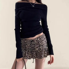 Lunivop Sexy Leopard Print Mini Skirt Women Y2k Vintage Harajuku Ruffle Short Skirts Korean Style Retro Lace Up Layered Skirt