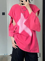 Lunivop Popular American Gothic Streetwear Loose Casual Shirts Y2k Personality Detachable Short Sleeve Design Sweatshirts Punk Print Top