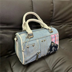Lunivop Retro Denim Messenger Bag Purse Women Vintage Patchwork Handle Y2k Bowling Bag Ladies Hot Girls Crossbody Hand Bags New