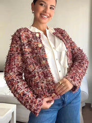 Lunivop Elegant Knitting Woolen Short Jacket Woman Chic O-neck Single Breasted Jackets Female Autumn Fashion New Office Outwear Tops