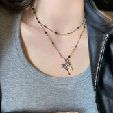 Lunivop Cool Lava Butterfly Pendant Necklace for Women Goth Double Layers Stacking Crystal Choker Y2K Jewelry Summer Accessories