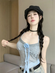 Lunivop Sweet Vintage 3D Rose Halter Patchwork Camisole Vest+ Irregular Hollow Out Long Sleeve Cardigan Spring New Two Piece Sets