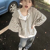 Lunivop Vintage Striped Hoodies Oversized Women Harajuku Hippie Zip Up Sweatshirts Korean Fashion Casual Cardigan Streetwear