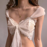 Lunivop Sexy Mesh Perspective Crop Tops Summer Y2K Lace Low cut Slim Strap Top High Street Fashion Nightclub Top Women's Wear