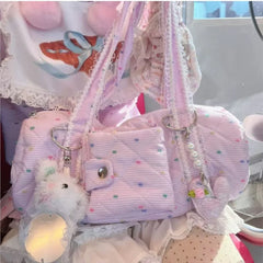 Lunivop Candy Dot Canvas Pink Handbag Wallets Women Versatile Pocket Casual Y2k Underarm Bag Female Harajuku Aesthetic Shoulder Bags New