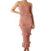 Lunivop Sexy Wood ears Ruffles Elastic Bodycon Sling Dress Women Package Hips Midi Long Skinny Dresses Slim fit Robe