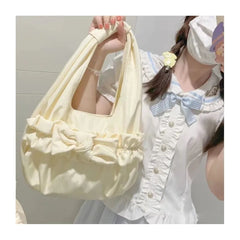 Lunivop Harajuku Bow Beige Shoulder Bags Women Lolita Sweet Canvas Handbag Female Fairycore Aesthetic Kawaii Underarm Bag Y2k