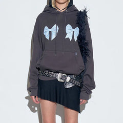 Lunivop Korean Fashion Bow Print Women Hoodie Kawai Harajuku Casual Streetwear Aesthetic Y2K Pullover Loose E-girl Jacket Couple Tops