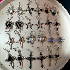 Lunivop Kpop Gothic Charm Heart Star Sun Cross Crystal Pendant Earrings For Women Men Vintage Hiphop Punk Grunge Y2K Jewelry Accessories