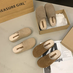 Lunivop Women Flats Mules Shoes Suede Short Plush Cotton Slippers Designer Winter Casual Shoes Trend Walking Shoes Zapatos De Mujer