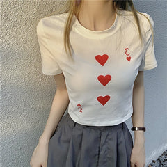 Lunivop Gothic Punk E-girl Tee poker print T-shirt 90s streetwear summer women's vintage casual O-neck basic crop top y2k Harajuku Slim