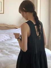 Lunivop Korean Chic V-Neck Backless Sleeveless Dress Women's Slimming Wrap Waist Dress Spring Summer Autumn Casual Street Style