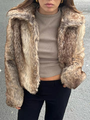 Lunivop Retro Zipper Fluffy Short Faux Fur Coats Women Thickened Warm Turn-down Collar Jackets Lady Autumn Winter Chic High Street Tops