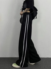 Lunivop Streetwear Loose Striped Black Trousers Women High Waist Casual Sweatpants Korean Preppy Style Student Chic Wide Leg Pants