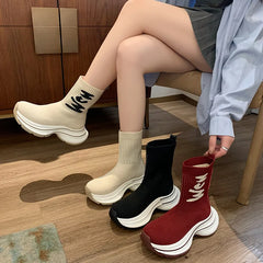 Lunivop Autumn Winter New Platform Socks Shoes Women Thick-soled Casual Net Knitted Short Boots Fashion Sport Women Botas De Mujer