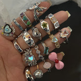 Lunivop Vintage Irregular Cross Star Open Ring for Women Men Punk Gothic Sliver Color Adjustable Couple Rings Y2K Egirl Jewelry Gift