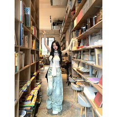 Lunivop High Waist Women Tie Dyeing Jeans Hip-hop Style Vintage Streetwear Y2K Wide Leg Jean Plus Size Female Trouser Baggy Denim Pants