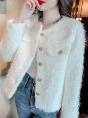 Lunivop Sweet Tassel Slim Tweed Jacket Women Fashion Long Sleeve Korean O Neck Short Coat Chic Elegant Fall Small Fragrance Tops