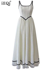 Lunivop Contrast Color Spliced High Waist Tweed Sling Dresses For Women Hem Tassel Design Elegant Dress New Clothing