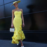 Lunivop Fashion Yellow Mermaid Prom Dresses Strapless Women Trumpet Gowns For Wedding Party Ankle Length Flower Gala Dress Black Girls