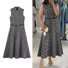 Lunivop Chic Fashion Texture Long Dresses for Women Sleeveless With Belt Midi Dress Woman Party Womens Dresses Casual Female Dress