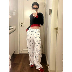 Lunivop Kawaii Wide Leg Pants Women Japanese Y2k Style Cute White Baggy Trousers Harajuku Korean Fashion Pantalones Summer New