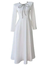 Lunivop Fashion Elegant Formal Dresses For Women Spliced Diamonds O Neck Long Sleeve High Waist Dress New Clothing