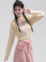 Lunivop Sexy Cropped Sweaters Women Slim Letter Long Sleeve Cute Knitted Jumper Vintage Preppy Style Female O Neck Casual Pullovers