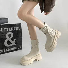 Lunivop Women's Boots Autumn Platform Wedges High Heels Short Boots New Fashion Buckle Shoes for Women Ankle Boots Botas De Mujer