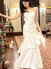 Lunivop Elegant Ruffles Spaghetti Women Long Dresses Fashion Strap Sleeveless Princess Party Dress Summer Slim Waist Casual Vestidos New