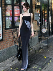 Lunivop Y2k Butterfly Print Mesh Camisole Dress for Women Sexy Slim Waist Bodycon Dresses 2025 Summer New Black Vestidos Mujer