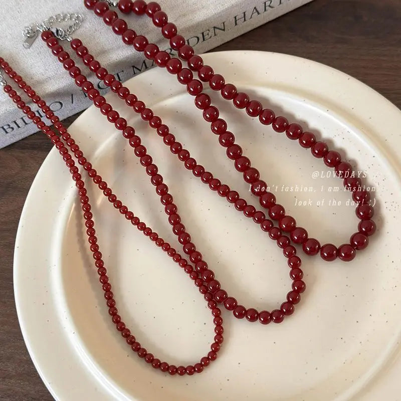 Lunivop New Arrival 4 6 8mm Round Glass Beads Strand Beaded Necklace for Women Wholesale Silver Plated Alloy Chain Chokers