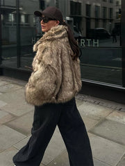 Lunivop Retro Lapel Faux fur Zipper Women's Jackets Casual Fluffy Long Sleeved Jacket Female Autumn Winter Warm Soft High Street Tops