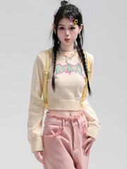 Lunivop Sexy Cropped Sweaters Women Slim Letter Long Sleeve Cute Knitted Jumper Vintage Preppy Style Female O Neck Casual Pullovers