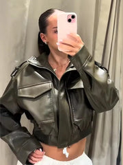 Lunivop Chic Fashion Faux Leather Jackets for Women Loose Zipper Long Sleeve Female Short Coats Autumn Lady Casual New Outerwear 