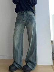 Lunivop Women Streetwear Striped Jeans Vintage High Waist Design Y2K Denim Pant Casual American Hip Hop Harajuku Wide Leg Trousers Fall