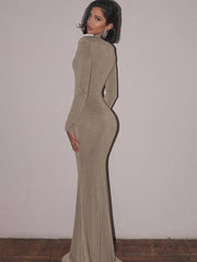 Lunivop Turtleneck Bright Silk Shiny Women Maxi Dress Black Hollow Out Long Sleeve Dress Winter Slim Elegant Party Evening Dress